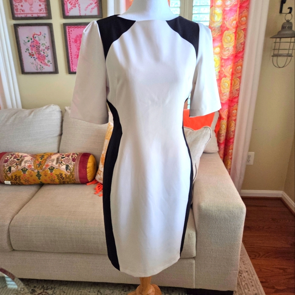 Black Ha­lo Wolfe Colorblock Sheath Dress Sz 8 Business Professional Elegance